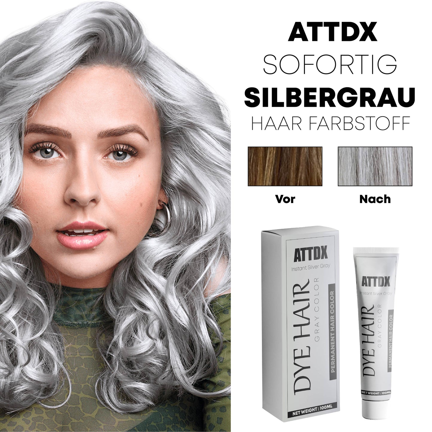 ATTDX Sofortig SilberGrau Haar Farbstoff